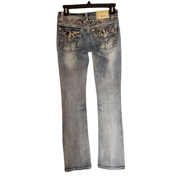 Women's Jeans Stonewash Denim Rhinestone Studded Blue Jeans Size 26 NWOT Sz 4 - Picture 2 of 10